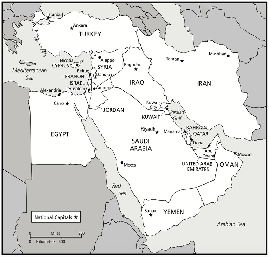 modern daymap of the middle east